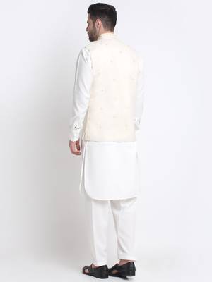 Men Cotton White Pathani Kurta & Salwar with White Jacket 6