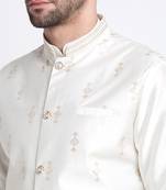 Men Cream Kurta & Churidar with Cream Nehru Jacket
