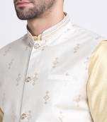 Men Fawn Kurta & Churidar with Cream Nehru Jacket