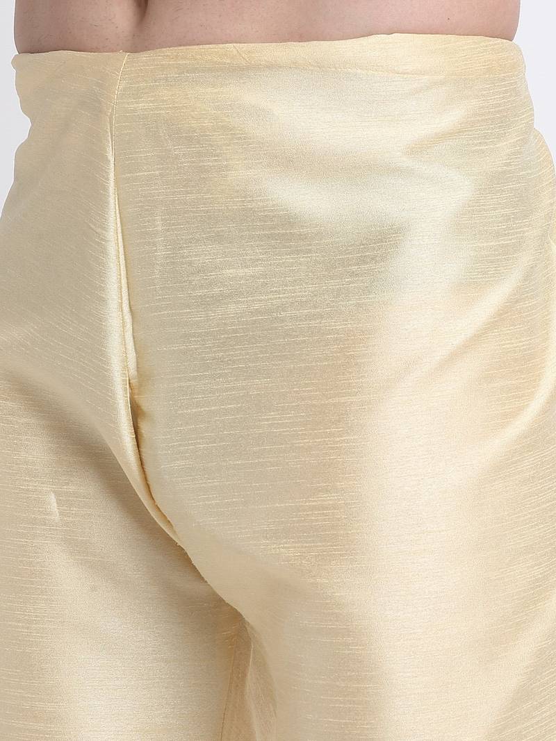 Men Fawn Kurta & Churidar with Cream Nehru Jacket