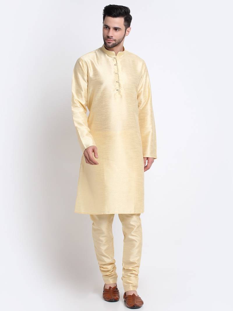 Men Fawn Kurta & Churidar with Green Nehru Jacket