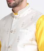 Men Yellow Kurta & Churidar with Cream Nehru Jacket
