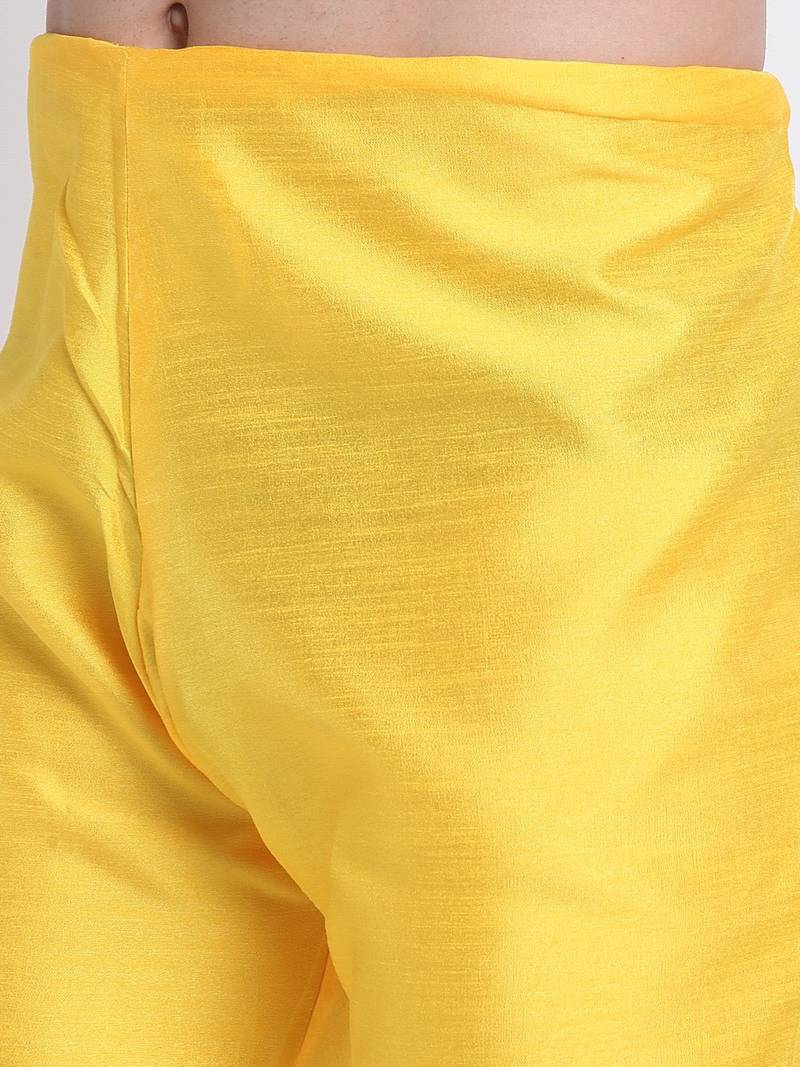 Men Yellow Kurta & Churidar with Cream Nehru Jacket