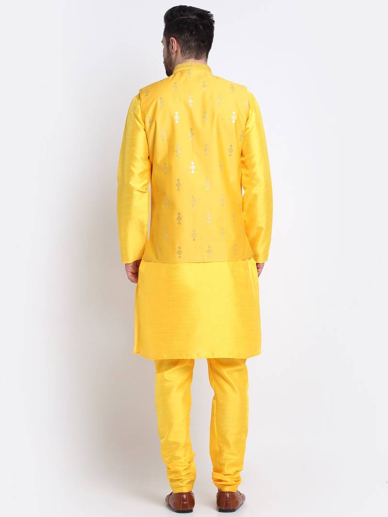 Men Yellow Kurta & Churidar with Yellow Nehru Jacket