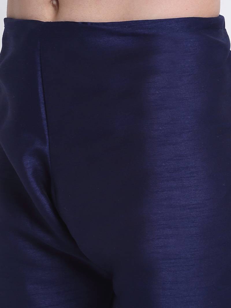 Men Navy Blue Kurta & Churidar with Yellow Nehru Jacket