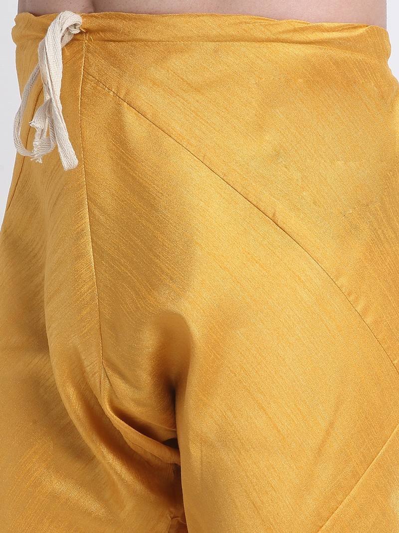 Men Mustard Kurta & Churidar with Cream Nehru Jacket