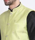 Men Black Kurta & Churidar with Green Nehru Jacket