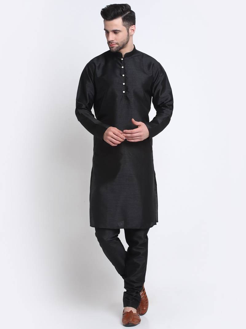 Men Black Kurta & Churidar with Green Nehru Jacket