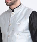 Men Black Kurta & Churidar with Grey Nehru Jacket
