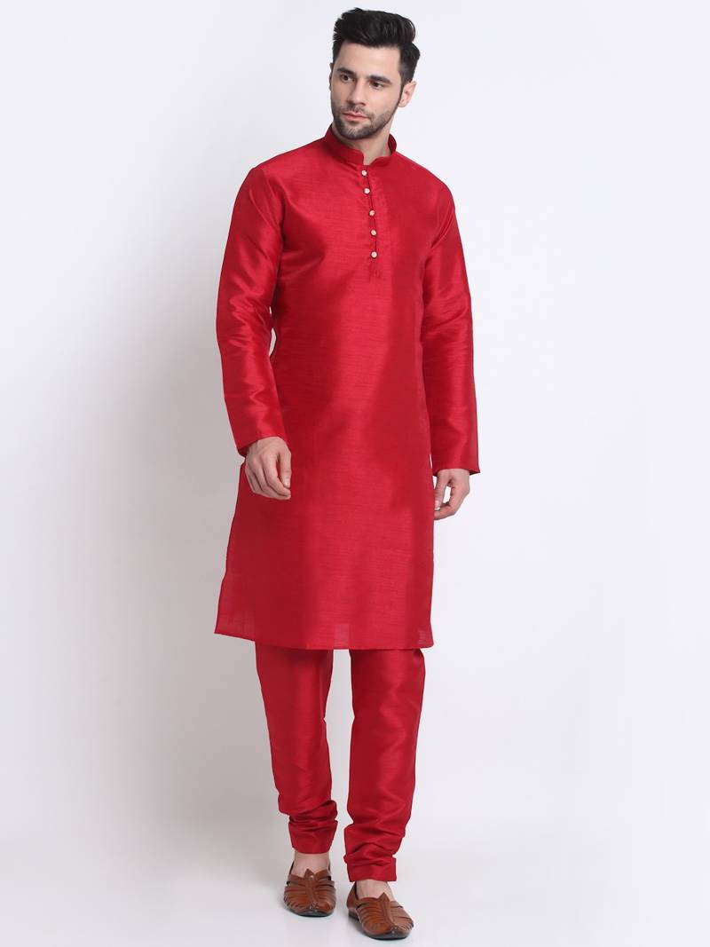 Men Maroon Kurta & Churidar with Yellow Nehru Jacket