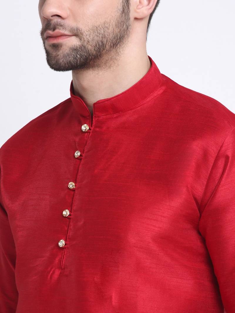Men Maroon Kurta & Churidar with Cream Nehru Jacket