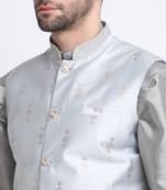 Men Grey Kurta & Churidar with Grey Nehru Jacket