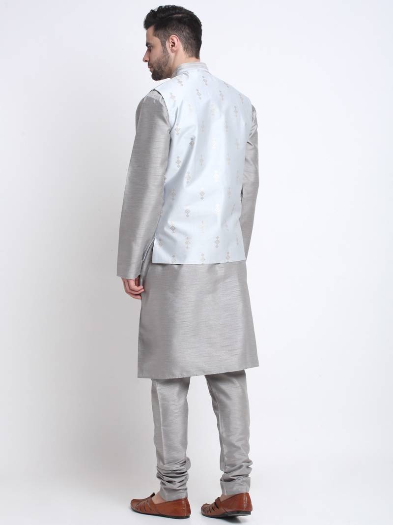 Men Grey Kurta & Churidar with Grey Nehru Jacket