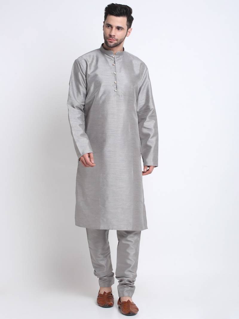 Men Grey Kurta & Churidar with Grey Nehru Jacket