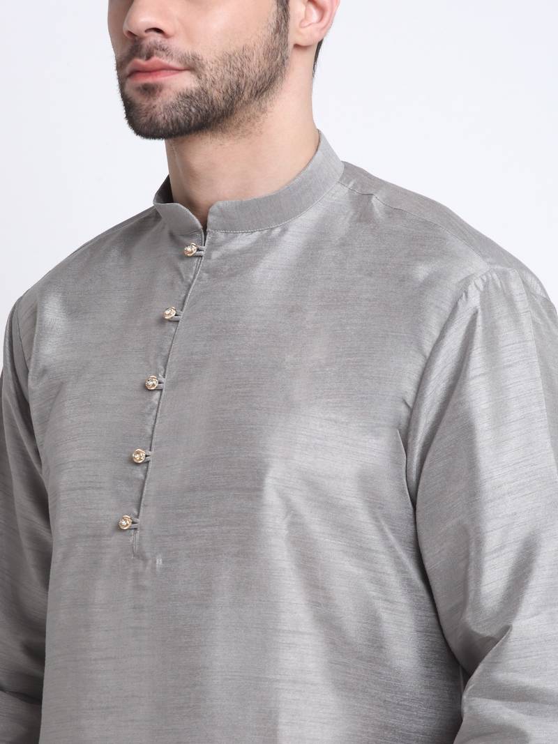 Men Grey Kurta & Churidar with Grey Nehru Jacket