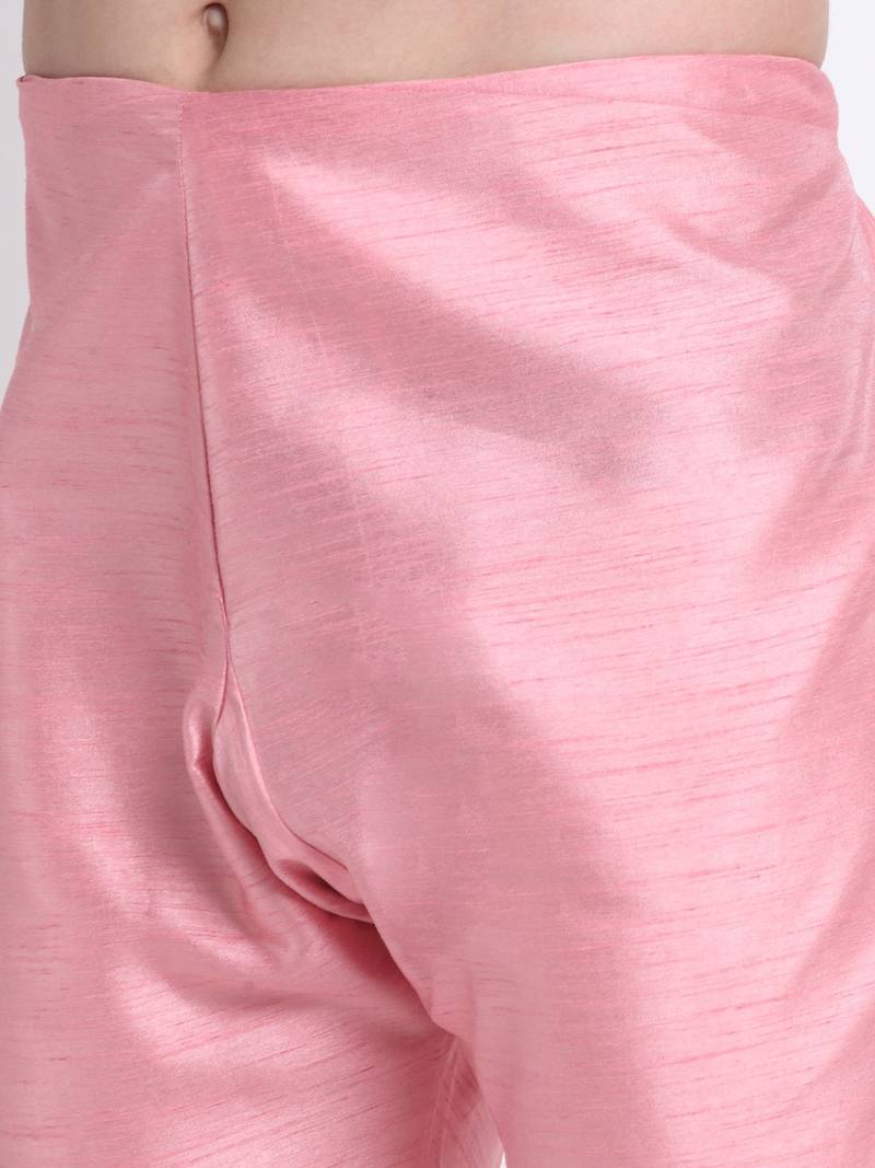 Men Pink Kurta & Churidar with Cream Nehru Jacket