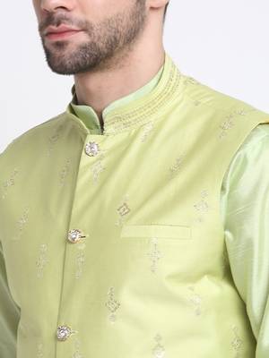 Men Sea Green Kurta & Churidar with Green Nehru Jacket 2