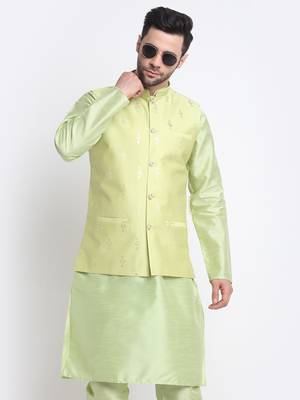 Men Sea Green Kurta & Churidar with Green Nehru Jacket 1