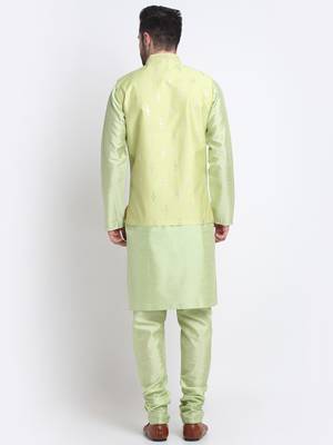 Men Sea Green Kurta & Churidar with Green Nehru Jacket 4