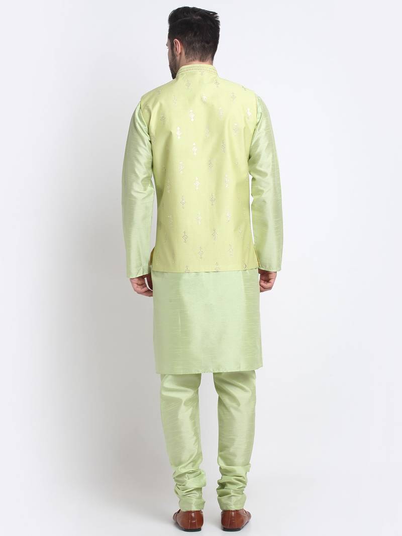 Men Sea Green Kurta & Churidar with Green Nehru Jacket