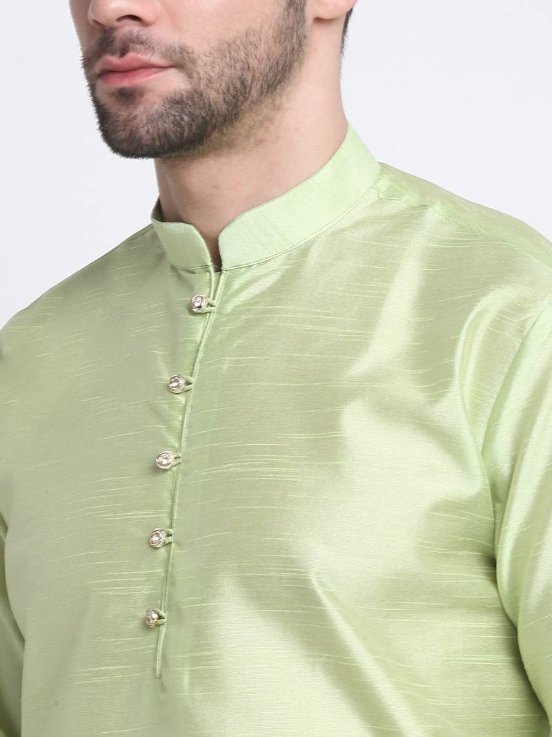 Men Sea Green Kurta & Churidar with Green Nehru Jacket