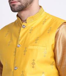 Men Gold Kurta & Churidar with Yellow Nehru Jacket