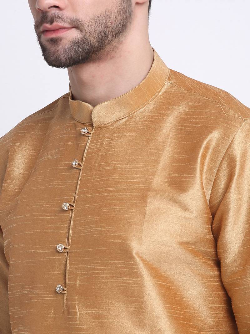 Men Gold Kurta & Churidar with Yellow Nehru Jacket