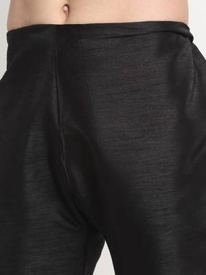 Men Silk Black Kurta Churidar With Black Polka Dotted Nehru Jacket Set 7