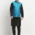 Men Silk Black Kurta Churidar With Blue Polka Dotted Nehru Jacket Set