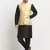 Men Silk Black Kurta Churidar With Beige Polka Dotted Nehru Jacket Set