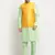 Men Silk Sea Green Kurta Churidar With Yellow Polka Dotted Nehru Jacket Set