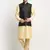 Men Silk Beige Kurta Churidar With Black Polka Dotted Nehru Jacket Set
