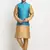Men Silk Gold Kurta Churidar With Blue Polka Dotted Nehru Jacket Set