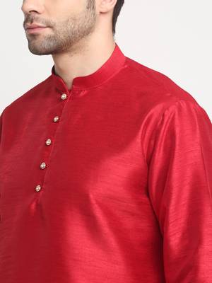 Men Silk Maroon Kurta Churidar With Black Polka Dotted Nehru Jacket Set 6
