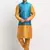 Men Silk Mustard Kurta Churidar With Blue Polka Dotted Nehru Jacket Set