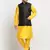 Men Silk Yellow Kurta Churidar With Black Polka Dotted Nehru Jacket Set