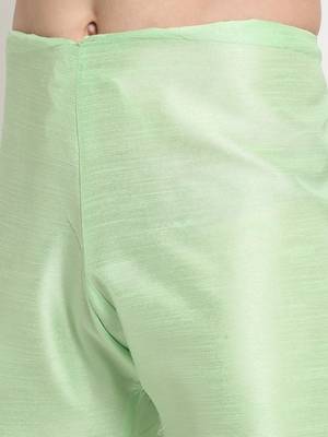 Men Silk Sea Green Kurta Churidar With Beige Embroided Nehru Jacket Set 7