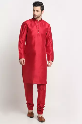 Men Silk Maroon Kurta Churidar With Navy Blue Embroided Nehru Jacket Set
