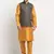 Men Silk Mustard Kurta Churidar With Black Embroided Nehru Jacket Set