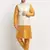 Men Silk Mustard Kurta Churidar With Cream Embroided Nehru Jacket Set