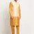Men Silk Mustard Kurta Churidar With Beige Embroided Nehru Jacket Set