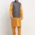 Men Silk Mustard Kurta Churidar With Navy Blue Embroided Nehru Jacket Set
