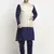 Men Silk Navy Blue Kurta Churidar With Cream Embroided Nehru Jacket Set