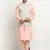 Men Silk Peach Kurta Churidar With Cream Embroided Nehru Jacket Set