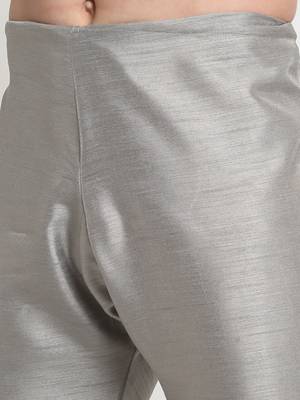 Men Silk Silver Kurta Churidar With Black Embroided Nehru Jacket Set 7