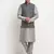 Men Silk Silver Kurta Churidar With Navy Blue Embroided Nehru Jacket Set
