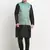 Men Silk Black Kurta Churidar with Blue Nehru Jacket Set