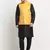 Men Silk Black Kurta Churidar with Yellow Nehru Jacket Set