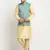 Men Silk Beige Kurta Churidar with Blue Nehru Jacket Set