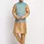 Men Silk Gold Kurta Churidar with Blue Nehru Jacket Set